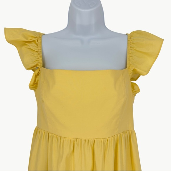 Reformation Jeune Ruffle Stretch Organic Cotton Mini Dress | Sz 8 | Light Yellow - Picture 6 of 16